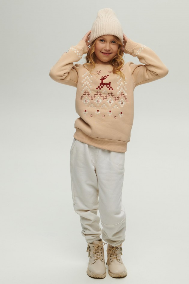 Christmas beige sweatshirt for a girl December UKRD-6648