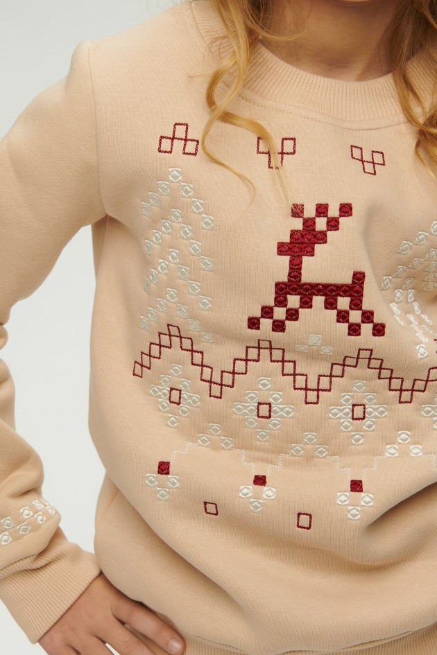 Christmas beige sweatshirt for a girl December UKRD-6648