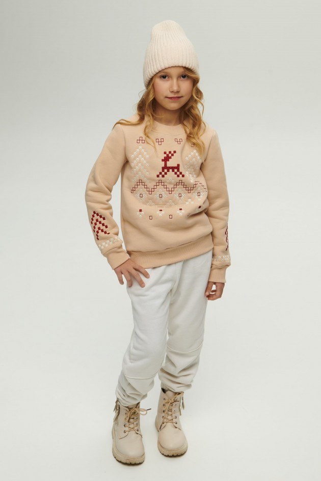 Christmas beige sweatshirt for a girl December UKRD-6648