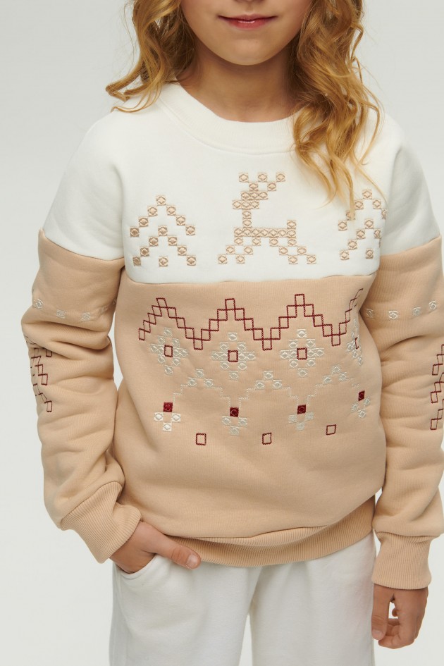 New Year's beige sweatshirt for a girl December UKRD-6651