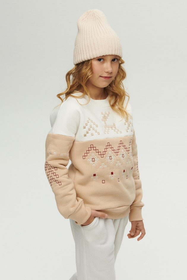 New Year's beige sweatshirt for a girl December UKRD-6651