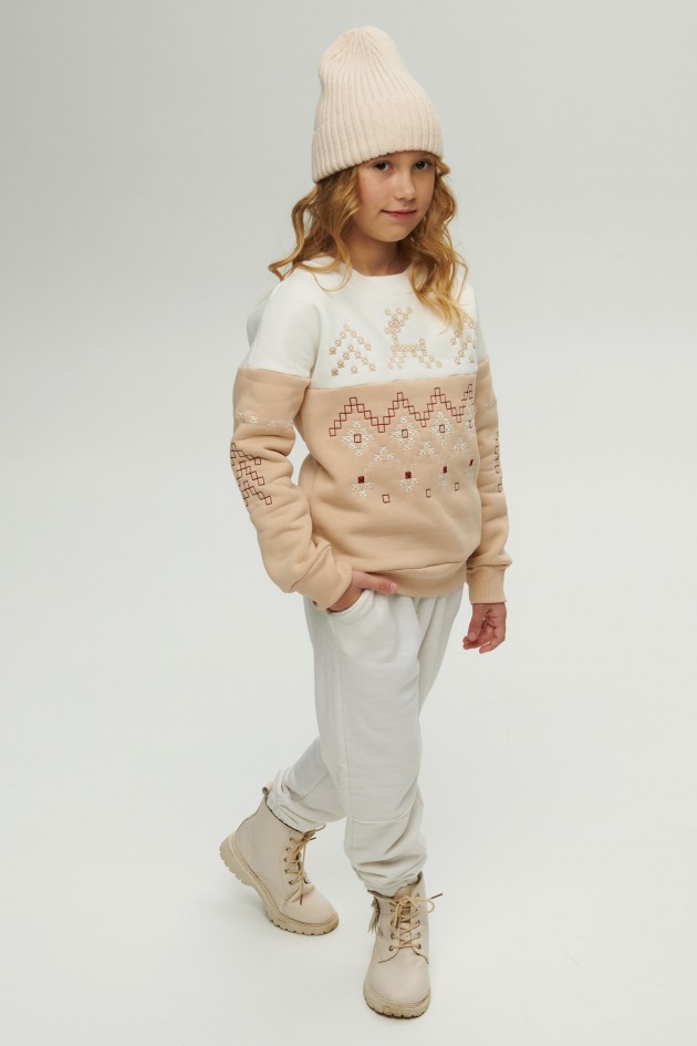 New Year's beige sweatshirt for a girl December UKRD-6651