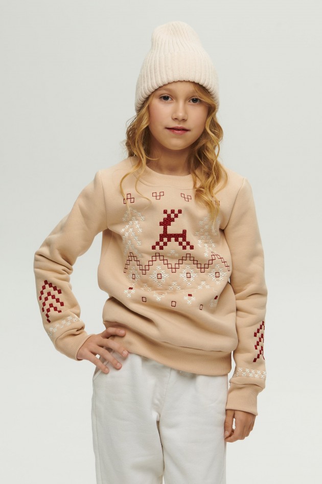 Christmas beige sweatshirt for a girl December UKRD-6648