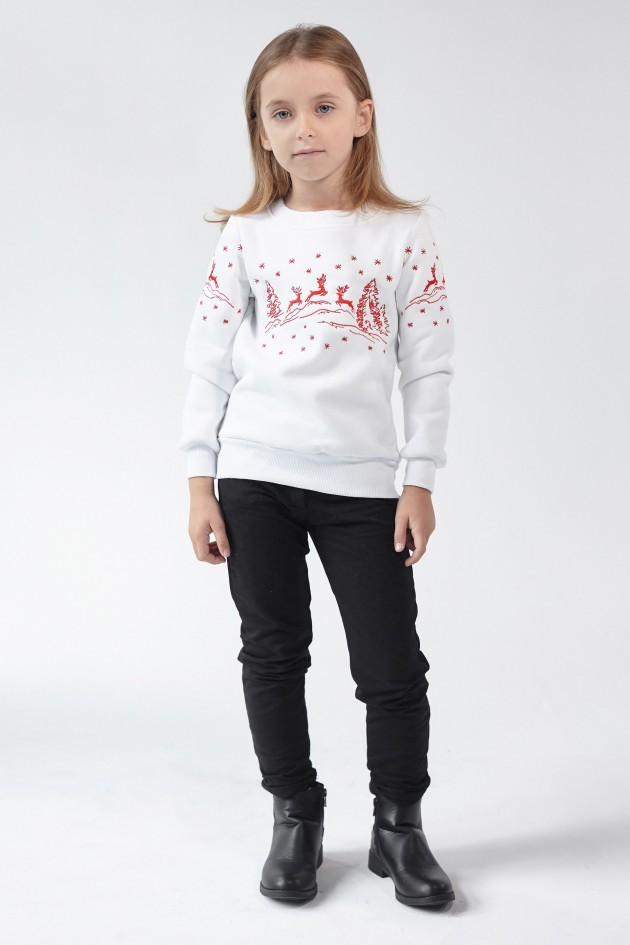 Christmas sweatshirt for girls with deer White UKRS-6613D