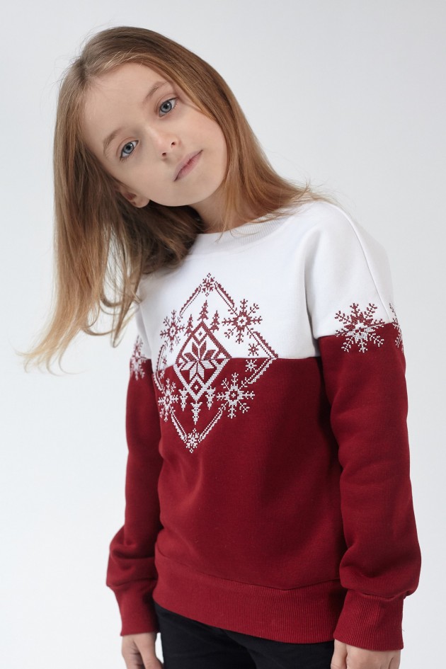 Christmas sweatshirts for a girl Burgundy Snowflake UKRS-6615D