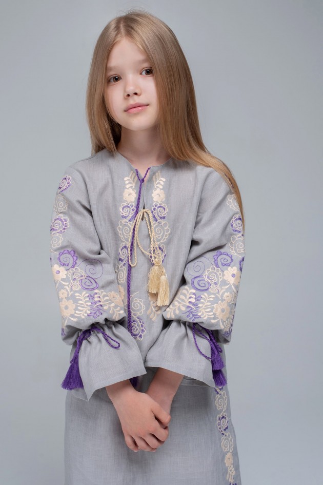 Embroidered dress for girls Gray1