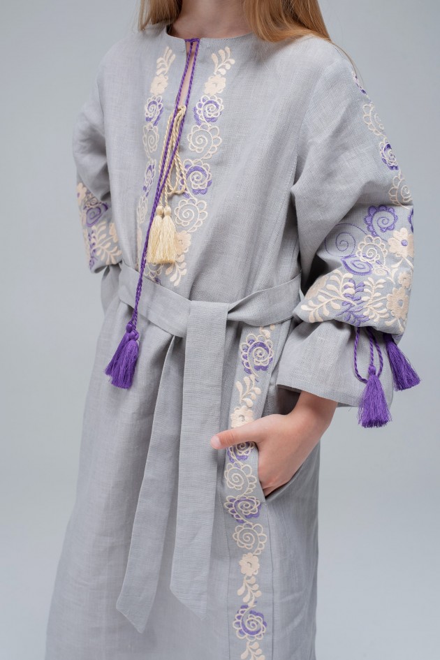 Embroidered dress for girls Gray1 UKR-0226