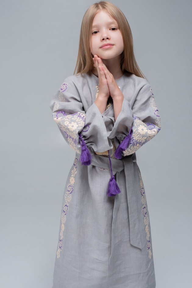 Embroidered dress for girls Gray1 UKR-0226
