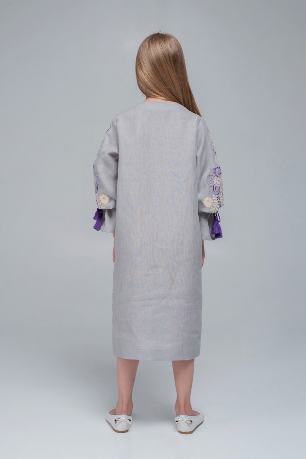 Embroidered dress for girls Gray1 UKR-0226