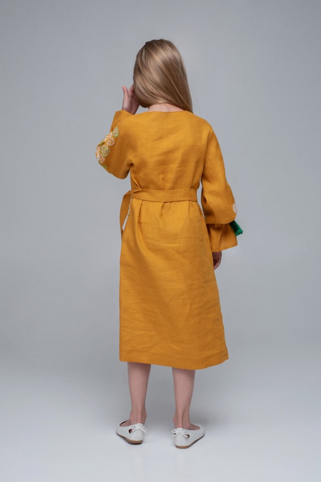 Embroidered dress for girls Mustard