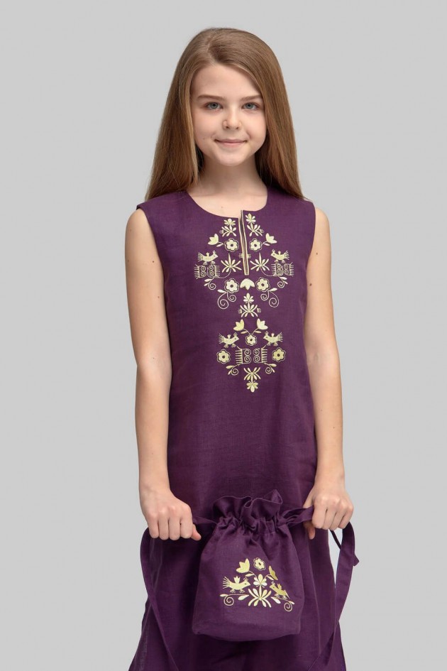 Embroidered embroidery dress for sleeves Dark Purple