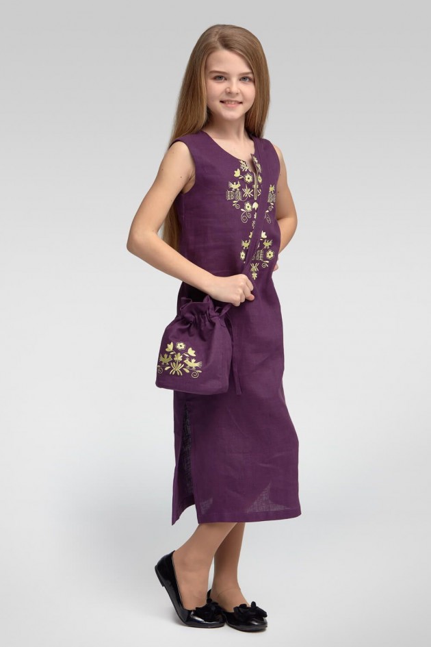 Embroidered embroidery dress for sleeves Dark Purple