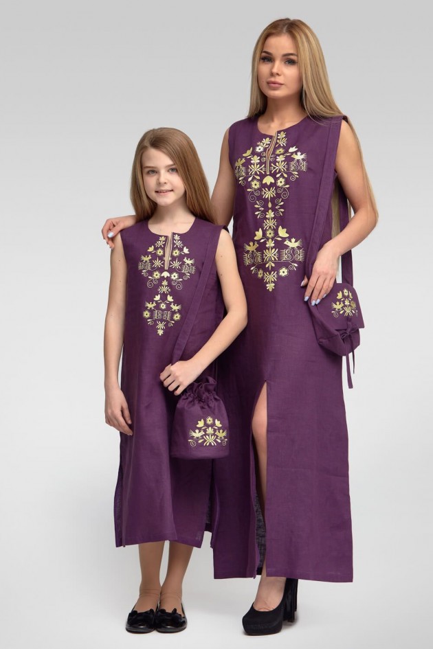 Embroidered embroidery dress for sleeves Dark Purple UKR-0218