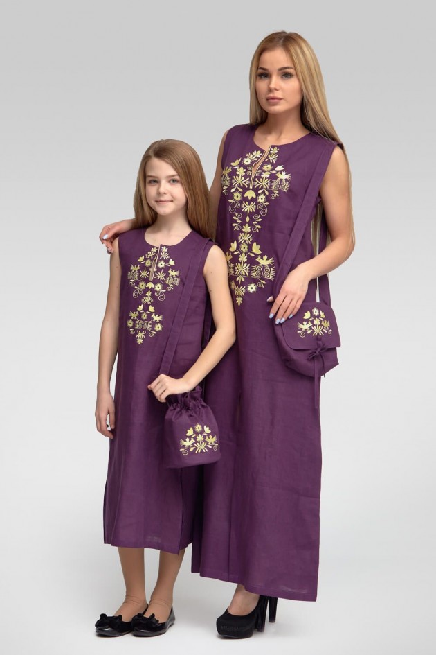 Embroidered embroidery dress for sleeves Dark Purple UKR-0218