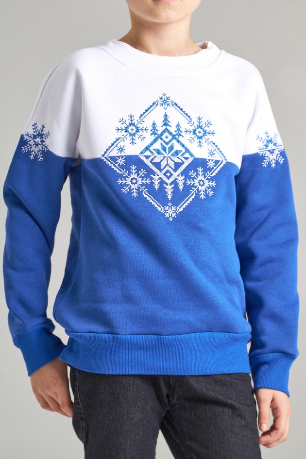 Christmas sweatshirt for a boy Blue Snowflake UKRS-6619