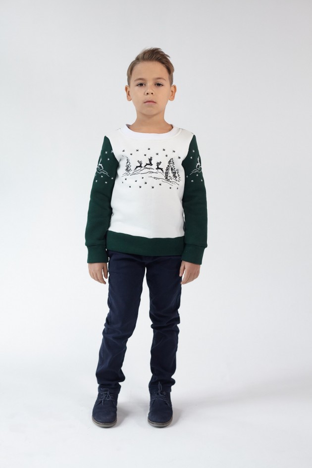 Christmas sweatshirt for a boy Green Deer UKRS-6614Х