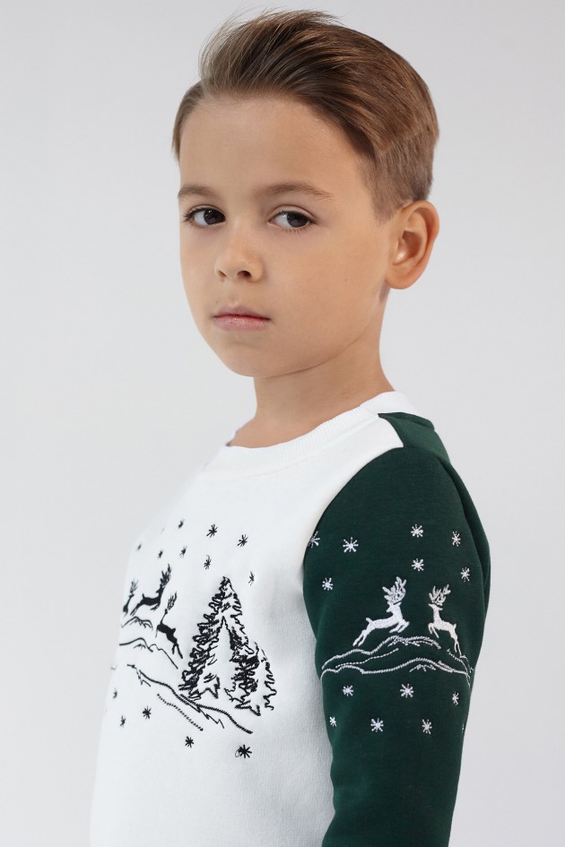 Christmas sweatshirt for a boy Green Deer UKRS-6614Х