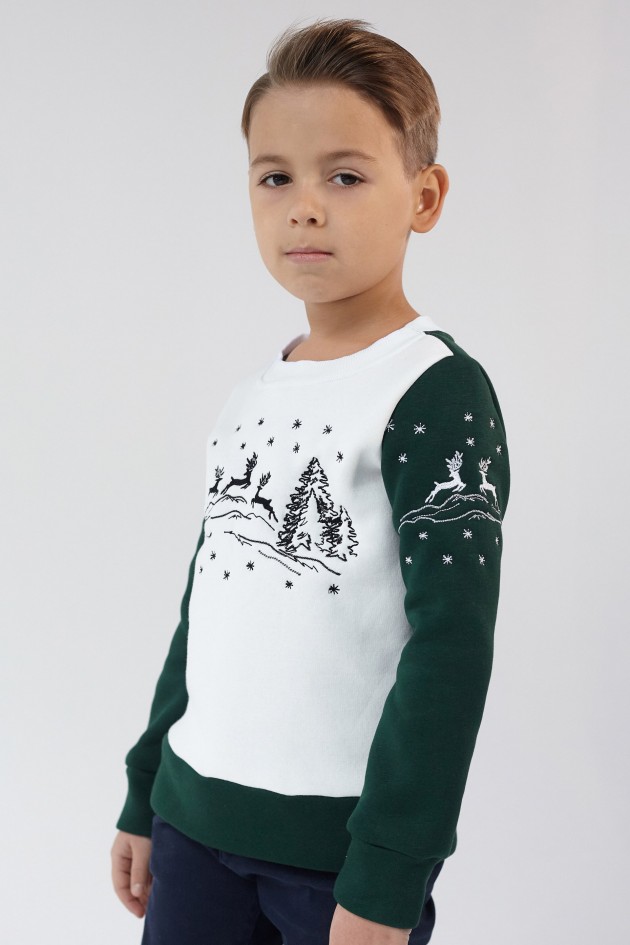 Christmas sweatshirt for a boy Green Deer UKRS-6614Х