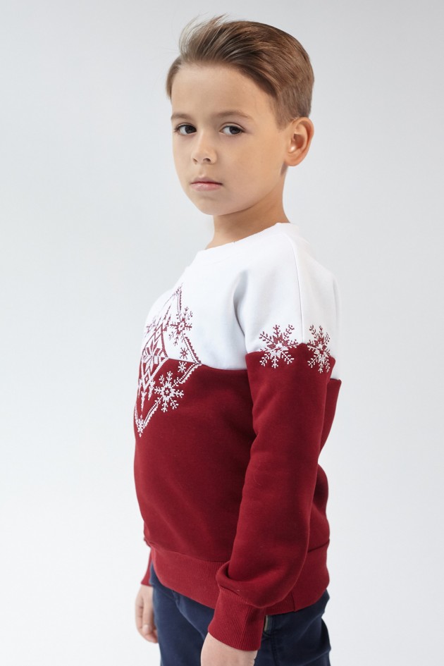 Christmas sweatshirt for a boy Burgundy Snowflake UKRS-6615Х
