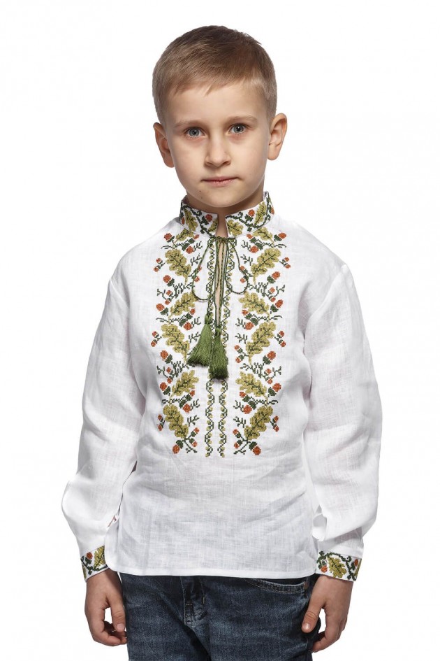 Біла вишиванка для хлопчика Дубок