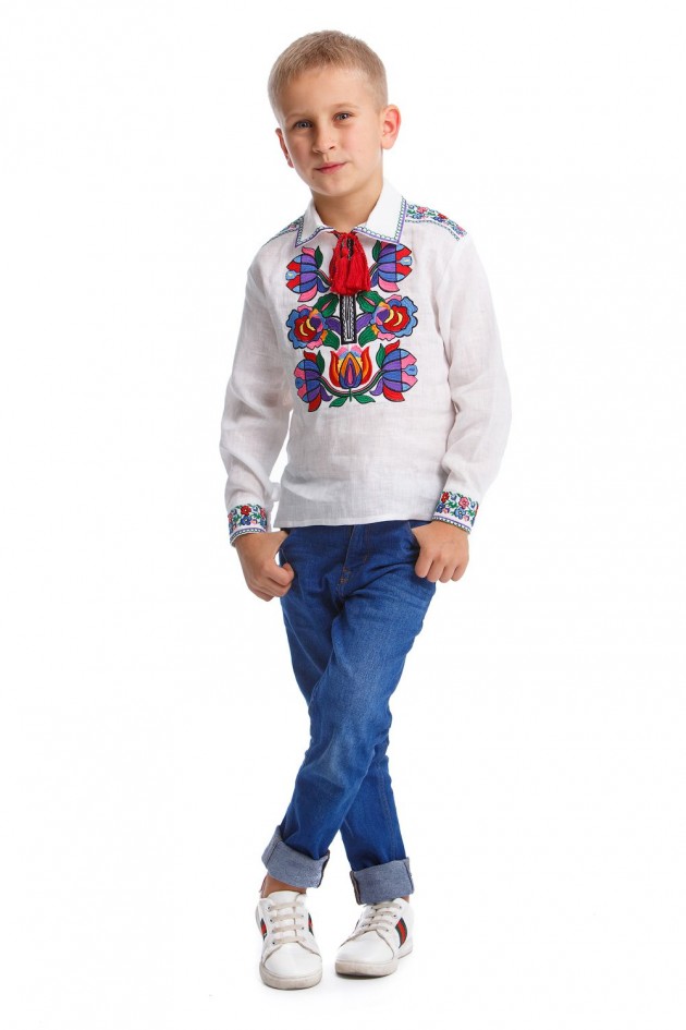 White embroidered embroidered shirt for a boy UKR-0129