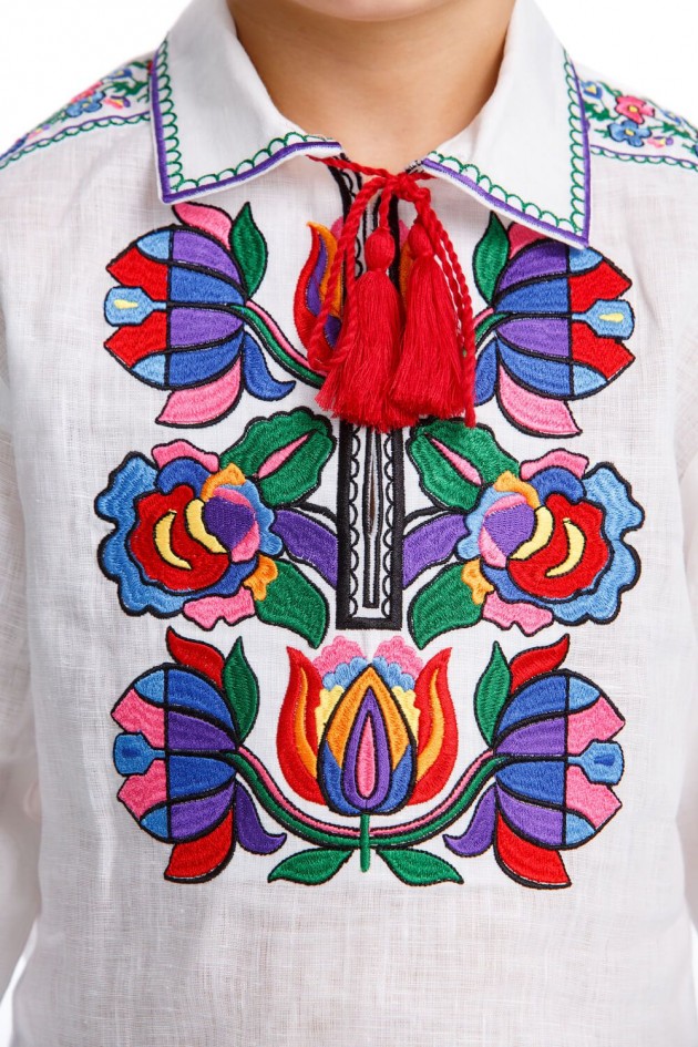 White embroidered embroidered shirt for a boy UKR-0129