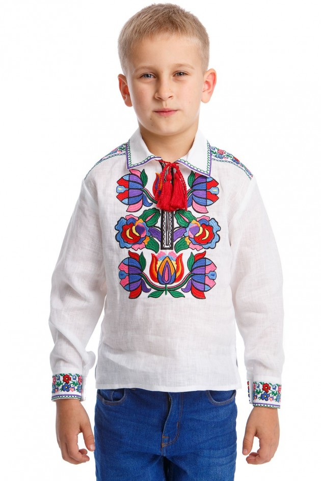 White embroidered embroidered shirt for a boy UKR-0129
