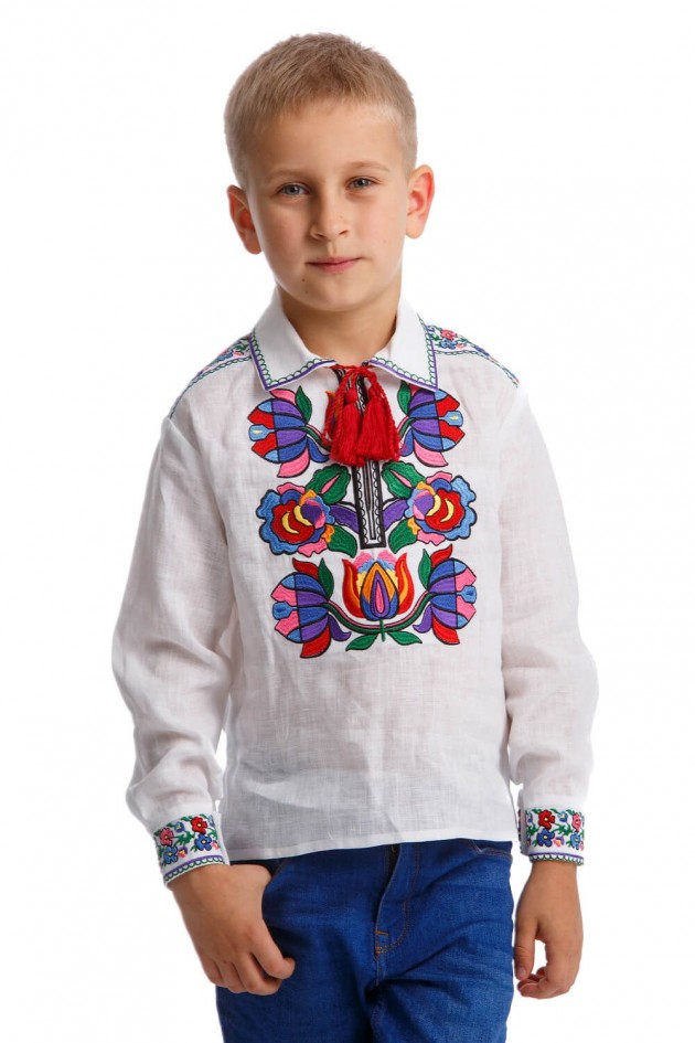 White embroidered embroidered shirt for a boy UKR-0129