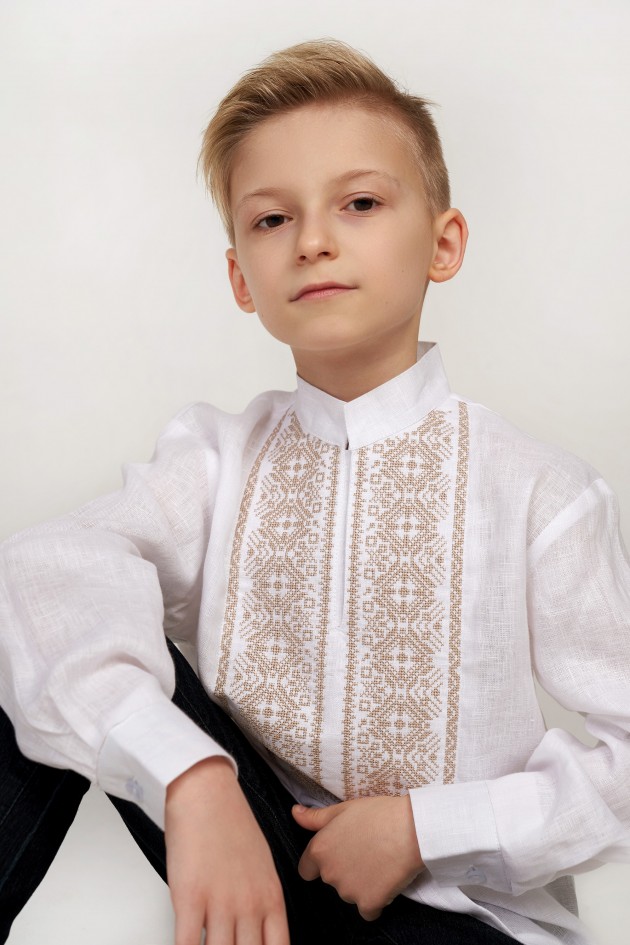 Children's embroidery for a boy white with beige embroidery UKR-0139