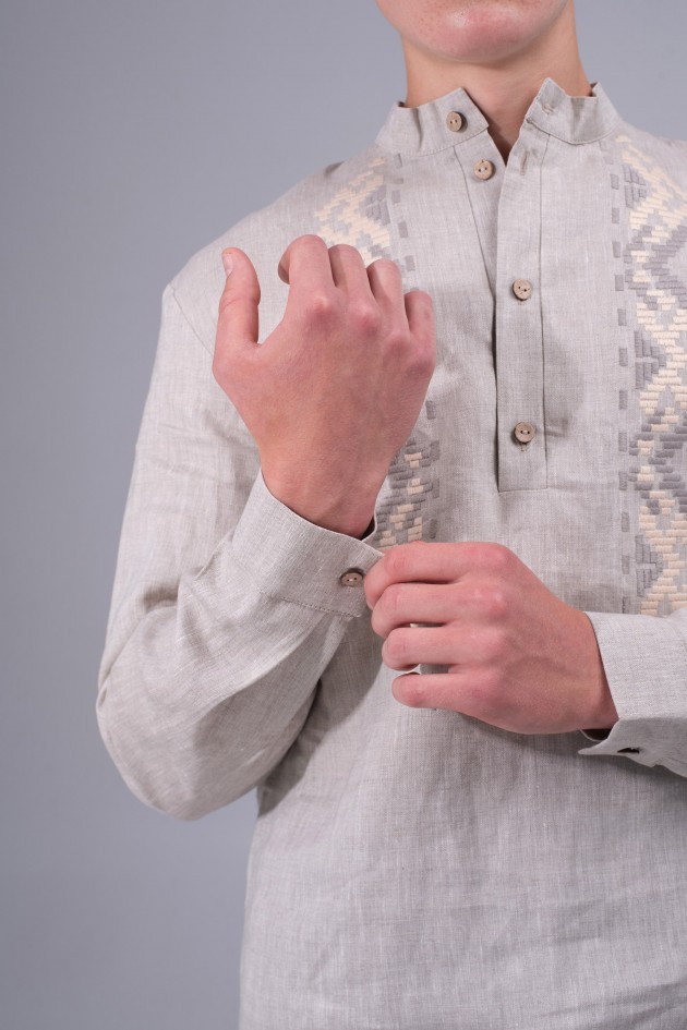 Men's embroidered shirt Natural