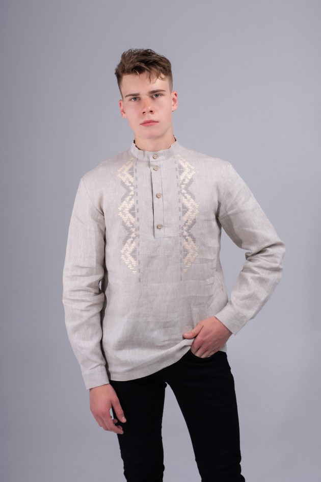 Men's embroidered shirt Natural