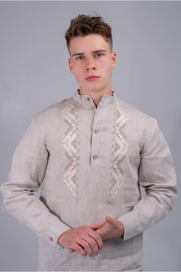 Men's embroidered shirt Natural