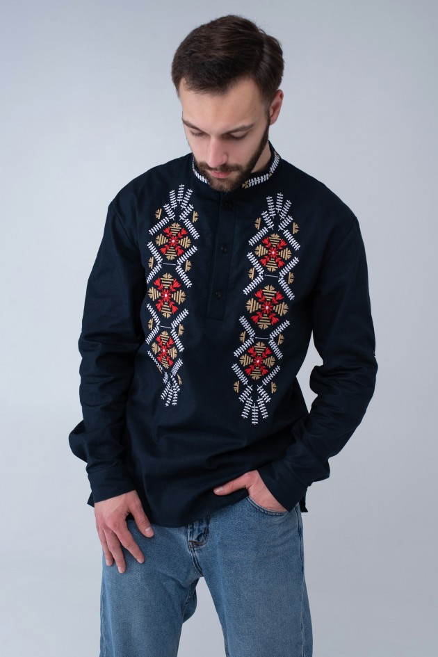 Чоловіча вишита сорочка вишиванка Navy blue 7 UKR-1177