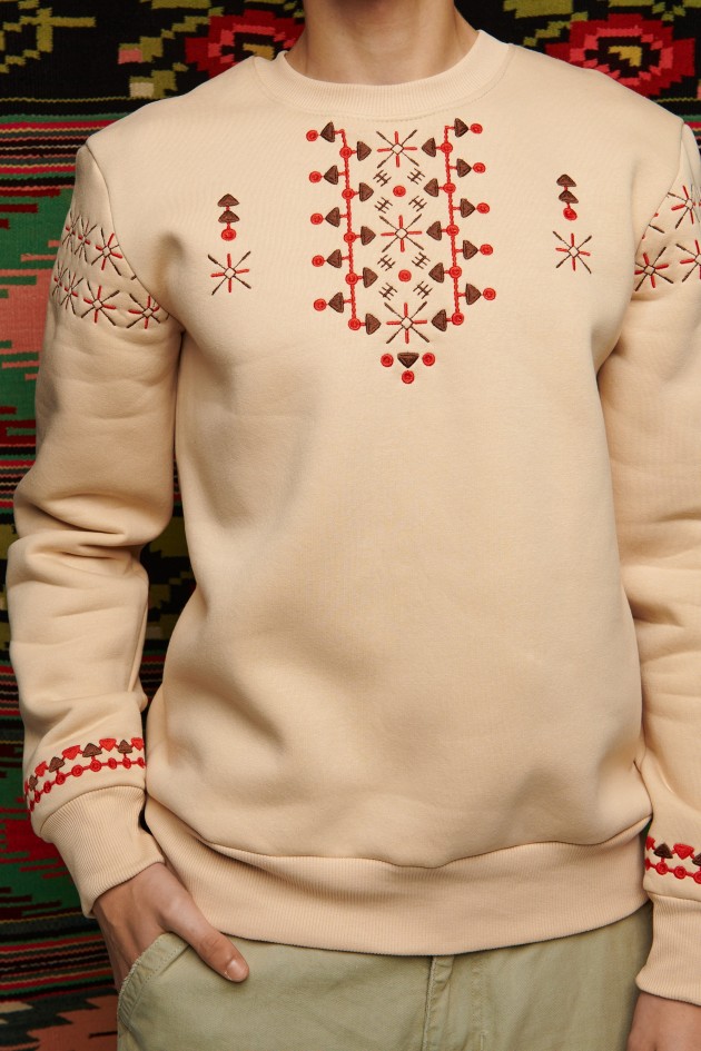 Men's Beige Christmas Sweatshirt UKRS-9969