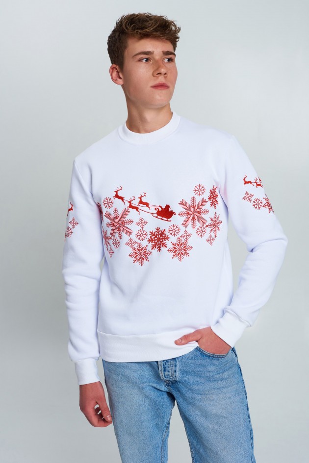 New Year's men's white sweatshirt with Santa Claus