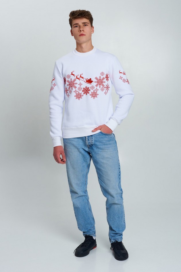 New Year's white sweaters for two with Santa Claus