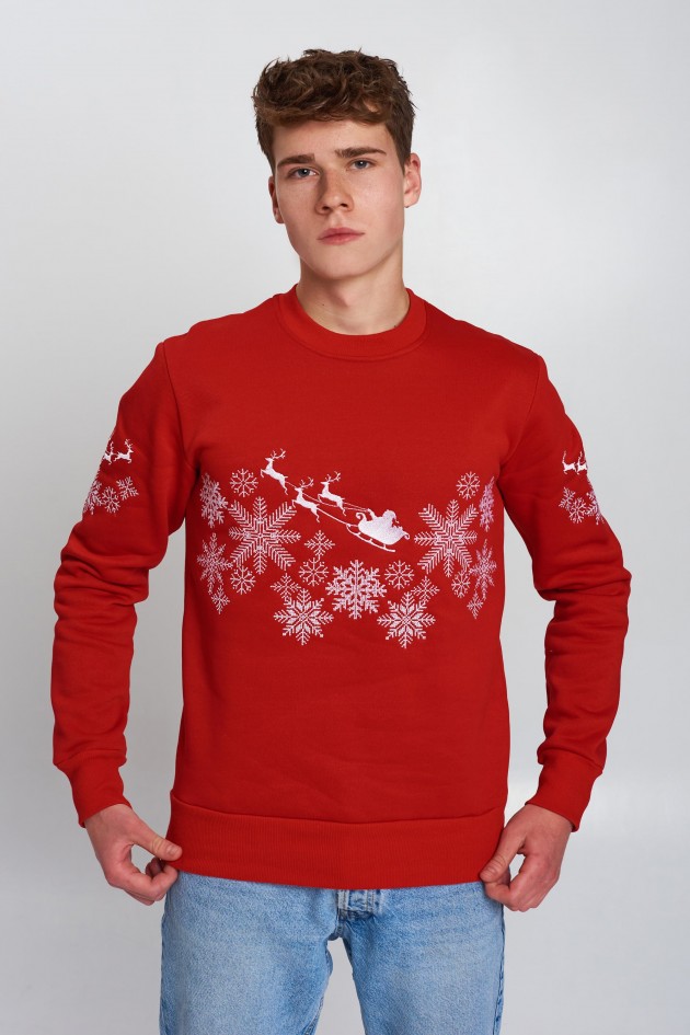 New Year's men's red sweatshirt with Santa Claus