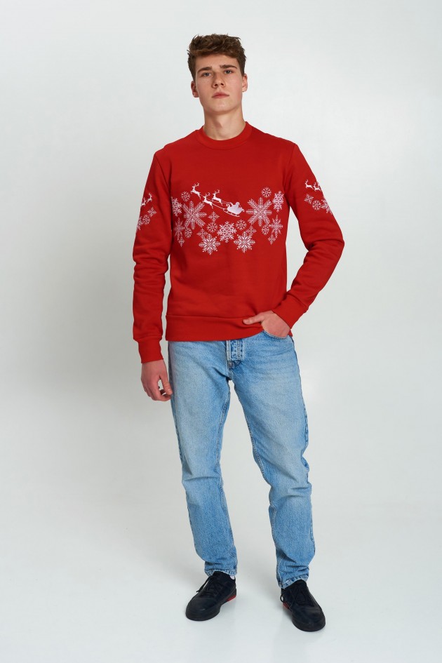 Family Christmas sweatshirts with Santa Claus Reds