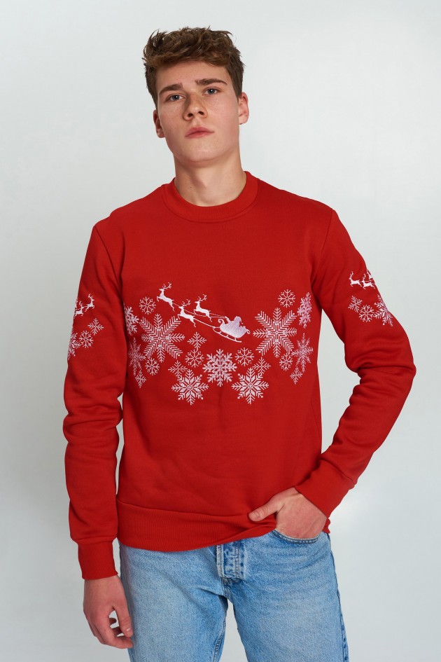 New Year's men's red sweatshirt with Santa Claus