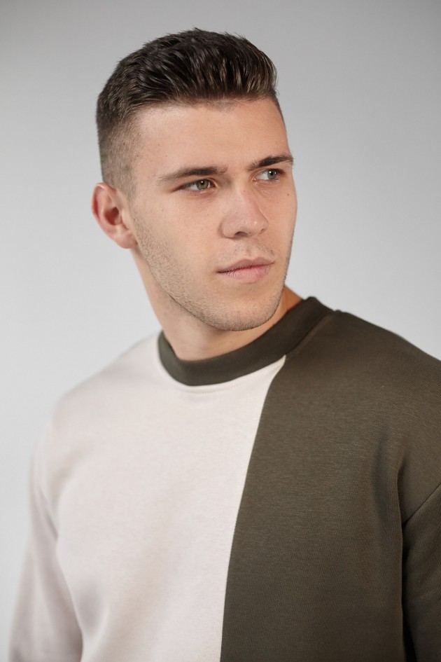 Чоловічий вишитий світшот Khaki+Beige UKRS-9918