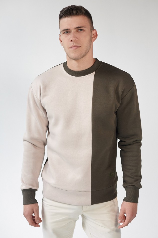 Чоловічий вишитий світшот Khaki+Beige