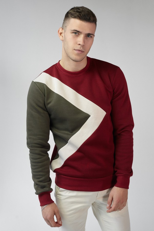 Чоловічий вишитий світшот Burgundy+Beige+Khaki
