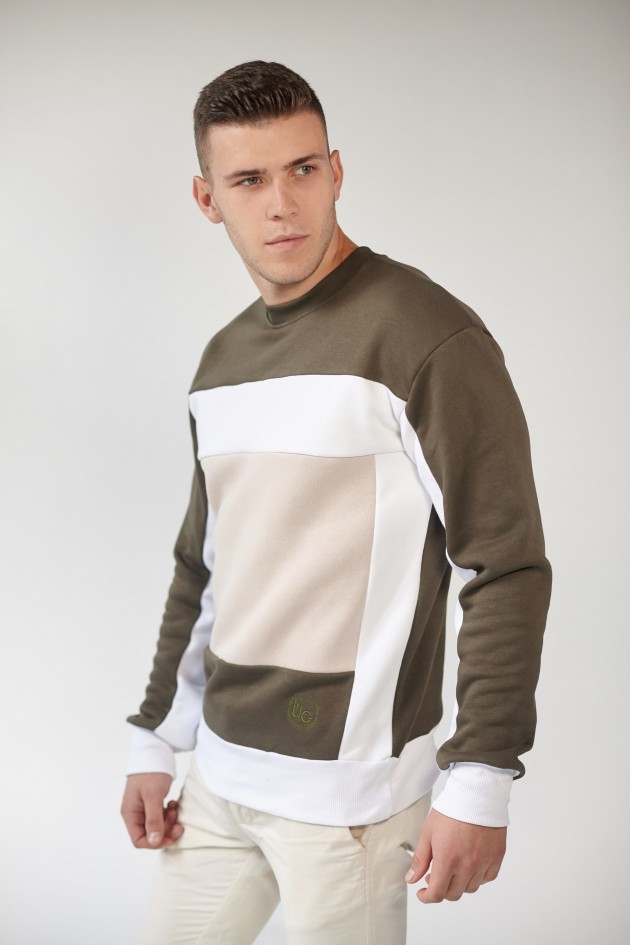 Чоловічий вишитий світшот Khaki+White+Beige UKRS-9921