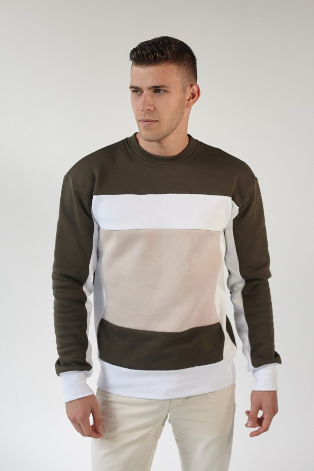 Чоловічий вишитий світшот Khaki+White+Beige