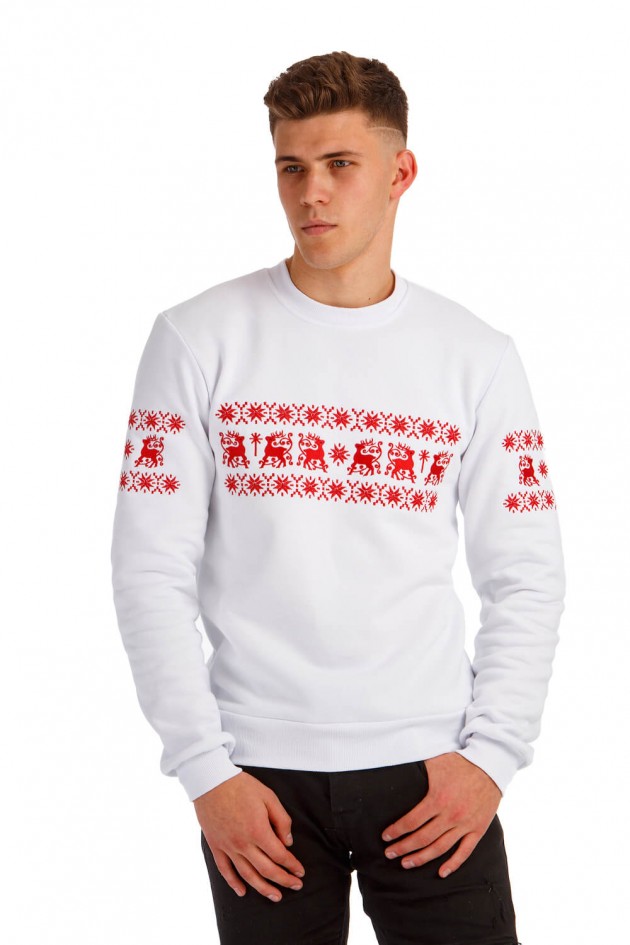 White Christmas male sweatshirt with deer