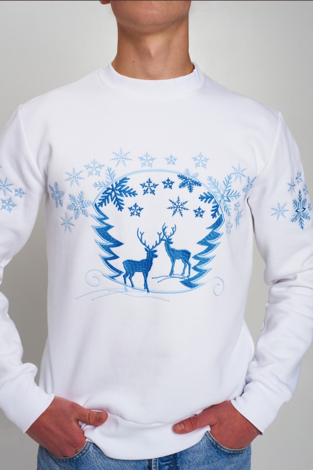 Christmas male sweatshirt with deer White 2 UKRS-9955