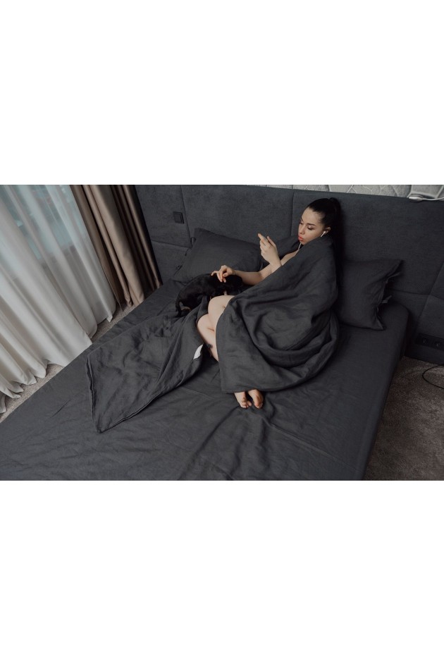Bed linen made of natural flax color Anthracite POST-10002