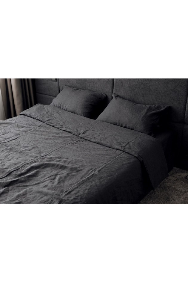 Bed linen made of natural flax color Anthracite