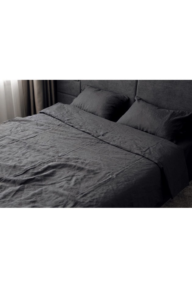 Bed linen made of natural flax color Anthracite