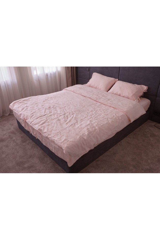 Pink bed made of clean linen